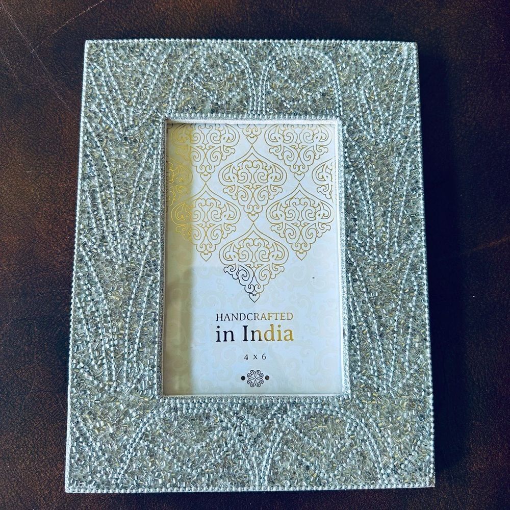 Silver Gold Beaded Boho Indian Picture Frame 4x6